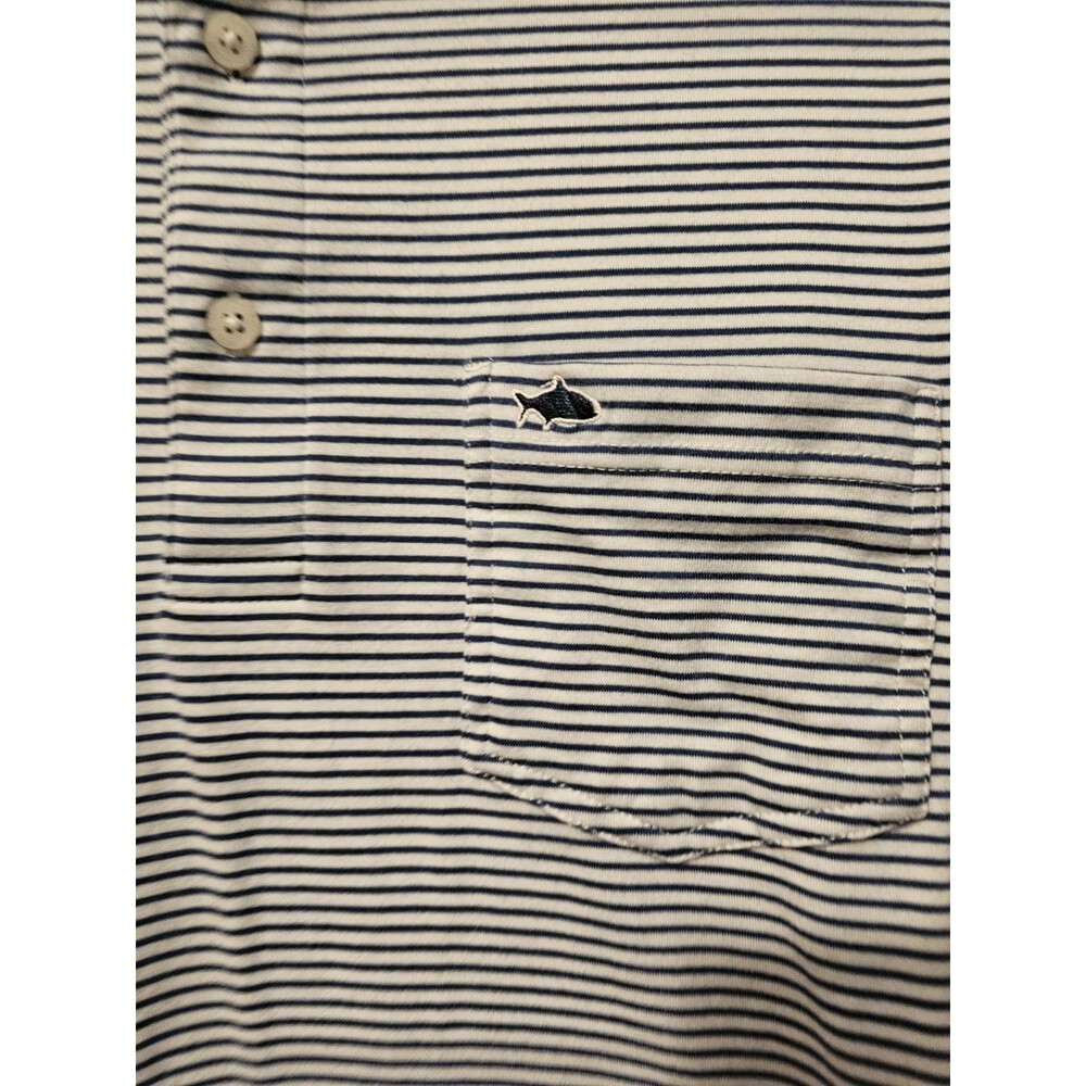 Fish Hippie Polo Shirt Blue Striped Casual Outdoor Golf Fish Sz L Pima/spandex - Picture 2 of 5